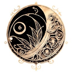 Art Sticker (2 Inch) Gold And Black Circular Design Floral Motif