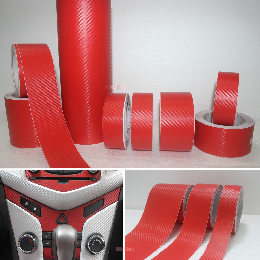 3D Red / Sheet Car PVC Grain Carbon Fiber Vinyl Tape Wrap Sticker Decors Strips