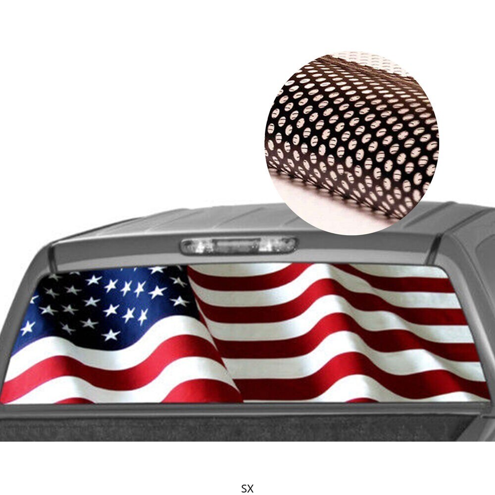 Waving American Flag Rear Window Graphic Decal Vinyl Wrap Print For Full Size