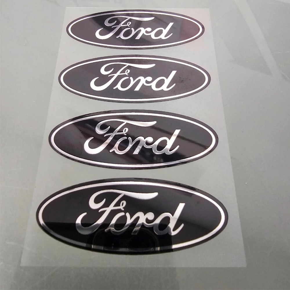 4-FORD CENTER CAP LOGOS BLACK OVAL DECALS VINYL F150 F250 MUSTANG FOCUS FUSION