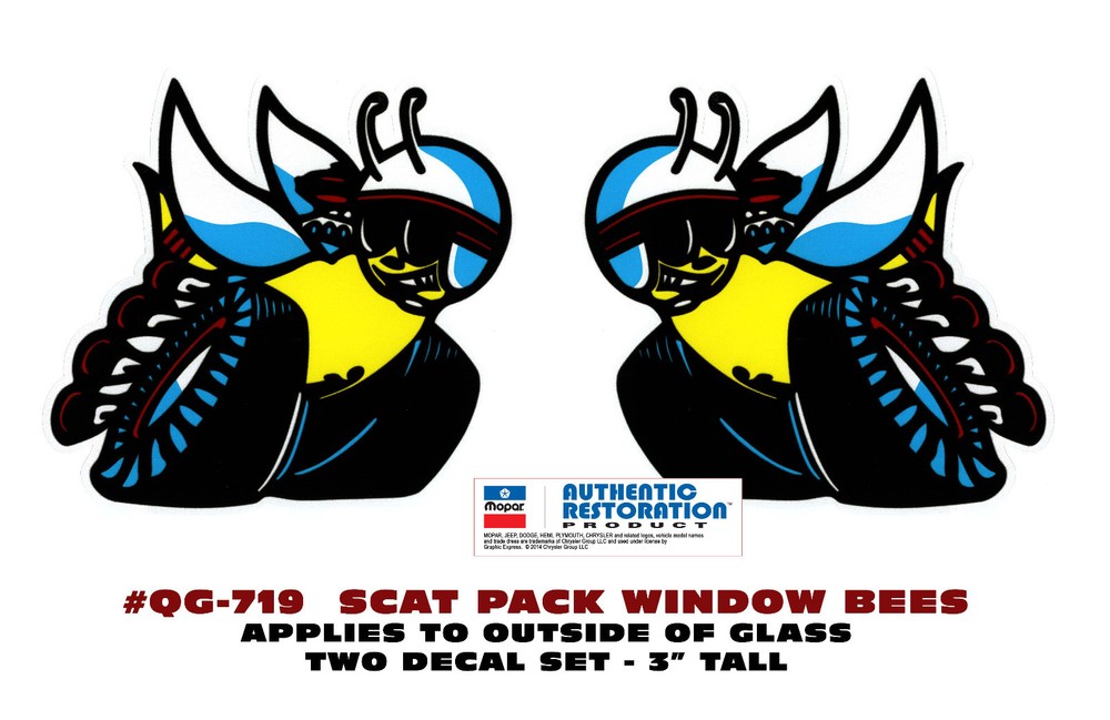 QG-719 1970 DODGE – SCAT PACK BEE DECAL SET – 3″ TALL – OUTSIDE WINDOW INSTALL