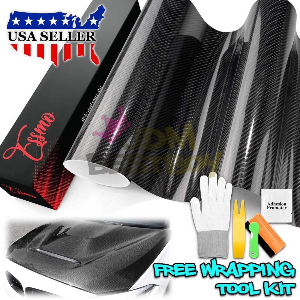 ESSMO PET 7D Carbon Fiber Black High Gloss Car Vinyl Wrap Sticker Decal Sheet