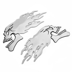 Motorbike Bike Fuel Tank Tribal Skull Flames Sticker Decals 2X 14cmx 6cm L/R