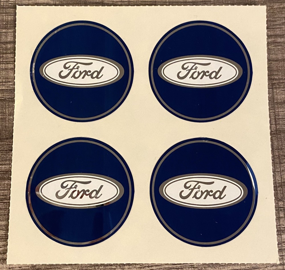 Vintage Set Of 4 Decals Spinner Wheel Center Cap Ford Car 1.75″ Dia Sticker