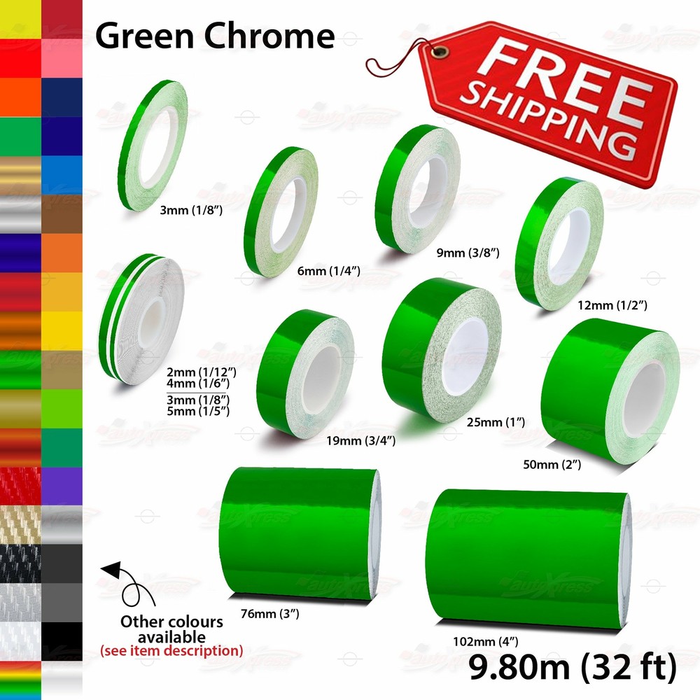 GREEN CHROME Roll PIN STRIPE Body PinStriping Trim Line TAPE Decal Vinyl Sticker