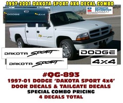 QG-893 1997 1998 1999 2000 2001 DODGE DAKOTA SPORT 4×4 TRUCK DECALS – COMBO