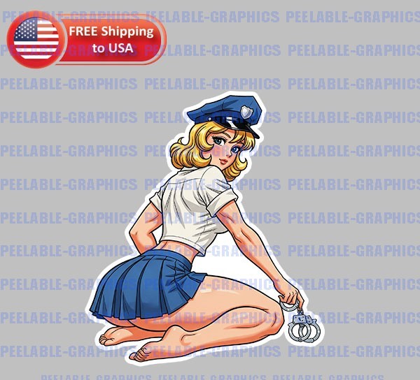 Pin Up Girl ANIME Police Cop Law Enforcement Pinup 3.5″ Vinyl Decal Sticker J