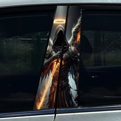 2PC Skeleton Samurai Auto B Pillar Cover Scratches Sunscreen Doors Pillar Decals