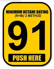91 Octane Gas Pump Button Label Vinyl Sticker Gasoline Petrol Decal 2×2.5 Inch