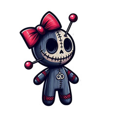 Skeleton Voodoo Doll Sticker 3″ Black White Pumpkin Halloween Red Bow
