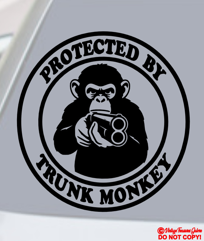PROTECTED BY TRUNK MONKEY VINYL DECAL CAR REAR BACK WINDOW BUMPER STICKER JDM