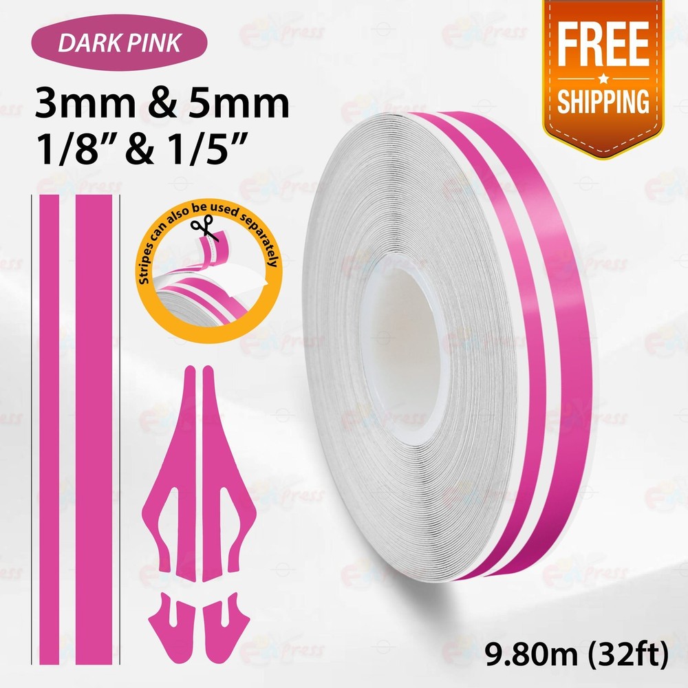 MAGENTA 9/16″ 15mm Double Lines STRIPE Car Streamline TAPE Decal Vinyl Sticker