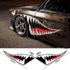 2pc 59″ Shark Mouth Tooth Stickers Vinyl Exterior Decal For Car Side Door Fender