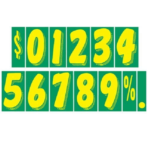 EZ 7 1/2″ yellow green Vinyl Windshield Numbers Digits Car Lot Pricing Stickers