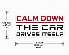 Calm Down The Car Drives Itself Sticker 3.5×1.75 Funny Tesla Car Window EV Decal