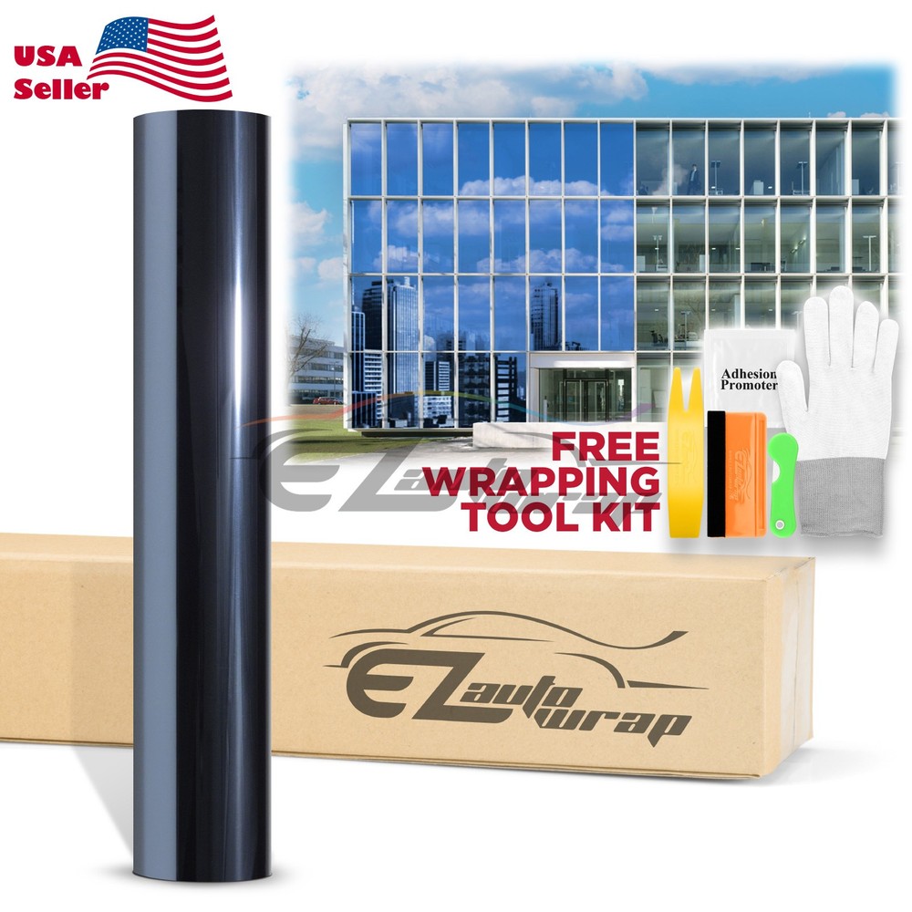 Dark Blue Chrome Window Tint One Way Mirror Film UV Heat Reflective Home Office