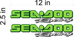 SEA-DOO Racing / PAIR / 12″ LIME GREEN Vinyl Vehicle Watercraft Decal Graphic