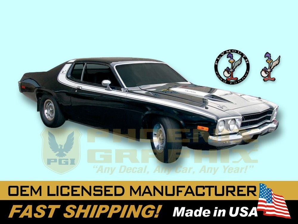 1973 Road Runner Stripe REFLECTIVE Side Roof Hood #s Birds Decals COMPLETE!