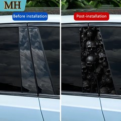 2-Piece High-quality Car Sticker Horror Skull Door Post Sticker Self-adhesive