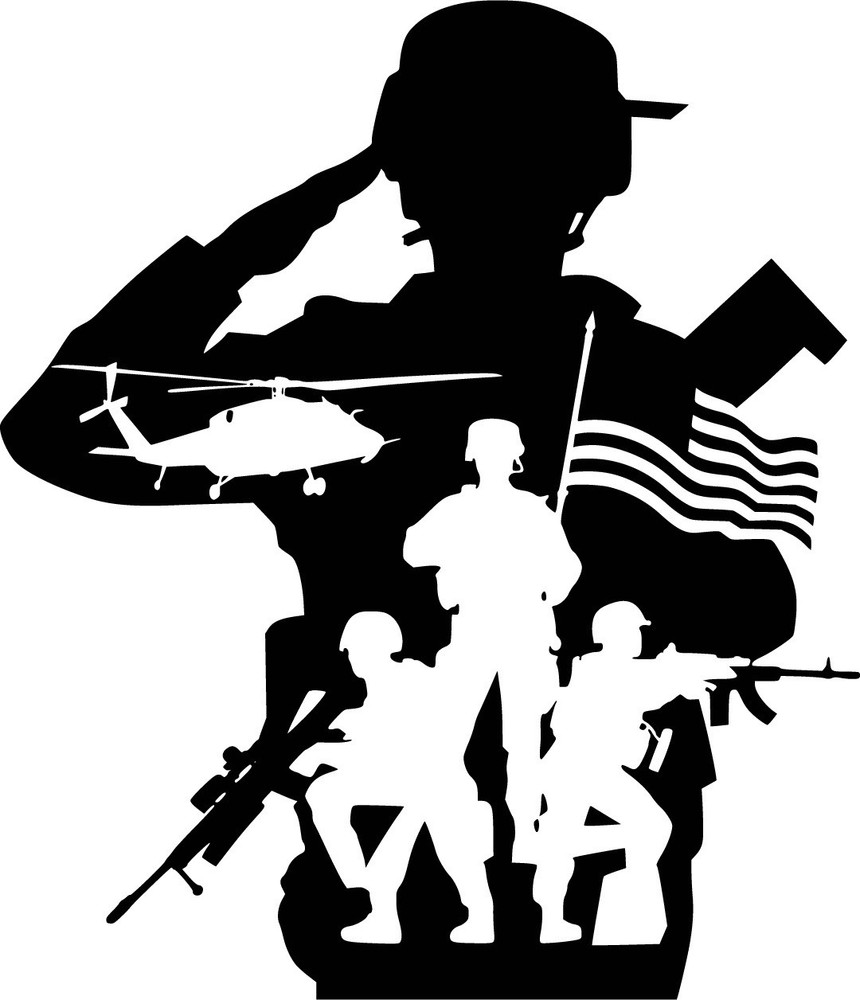 Military Sticker (3 Inch) Soldier Silhouette Freedom American Flag !