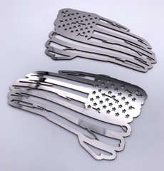 Pair Distressed American Flag Decals Emblems – Polished Stainless (6″ x 3.5″)