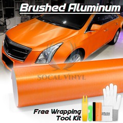 Premium Orange Brushed Aluminum Steel Vinyl Wrap Sticker Film Decal Air Release