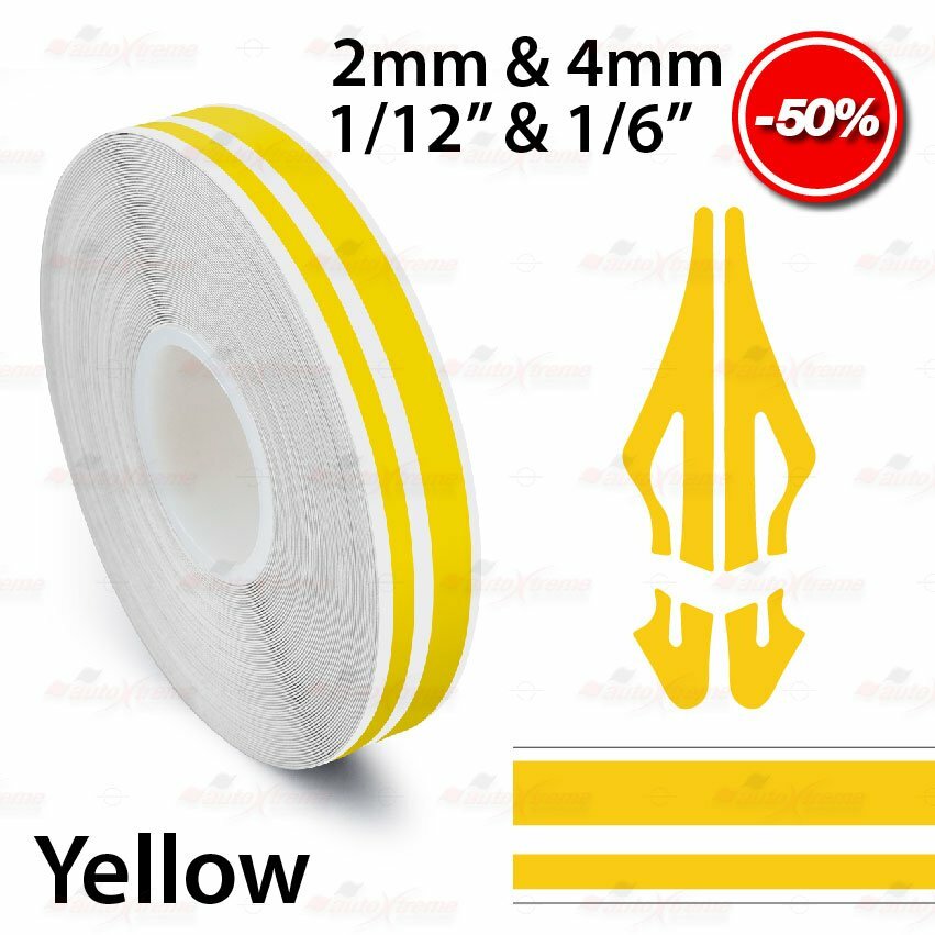 YELLOW 12mm 1/2″ Roll PinStripe PinStriping Double Lines Tape Vinyl Car STICKER