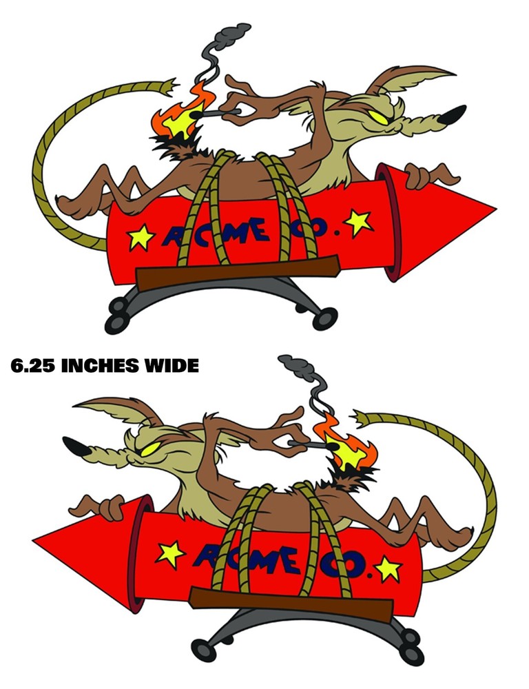 6.25 inch wide WILE E. COYOTE FUNNY 2-PACK RAT ROD HOT ROD VINTAGE RACING DECAL