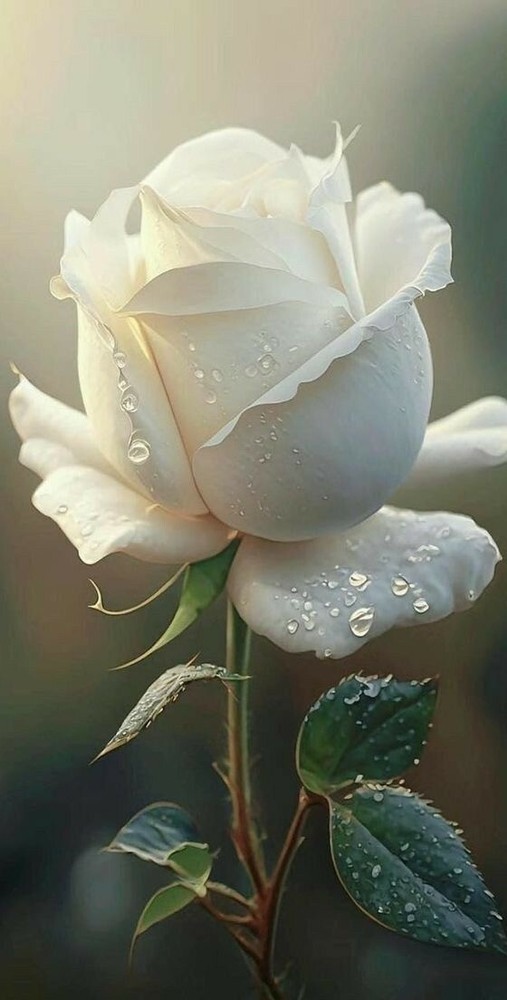 White Rose Sticker (4 Inch) Beautiful Flower Thorn Morning Dew Pretty Elegant