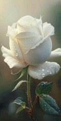 White Rose Sticker (4 Inch) Beautiful Flower Thorn Morning Dew Pretty Elegant