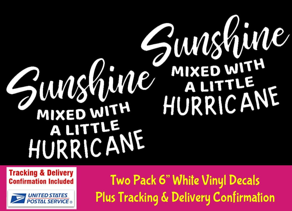 Sunshine Mixed with A Little Hurricane TWO White Vinyl Decals Car Truck Windows