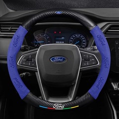 15″/38cm Blue Suede Leather Carbon Fiber Car Steering Wheel Cover for Ford