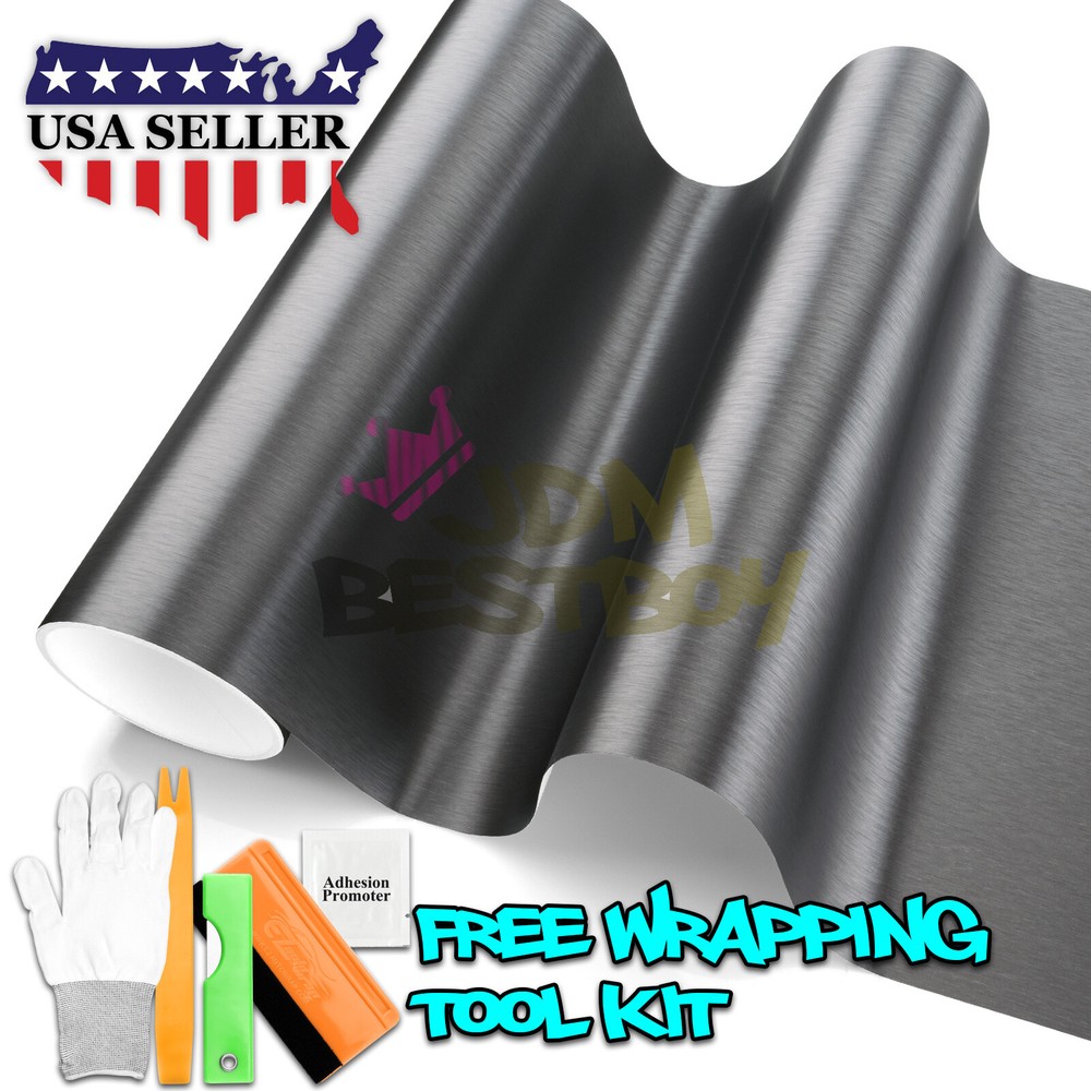 Premium Brushed Aluminum Gray Steel Vinyl Wrap Sticker Film Decal Air Release
