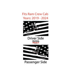 Distressed USA Flag Decals for Ram 1500 Rebel Rear Door window2019-2024