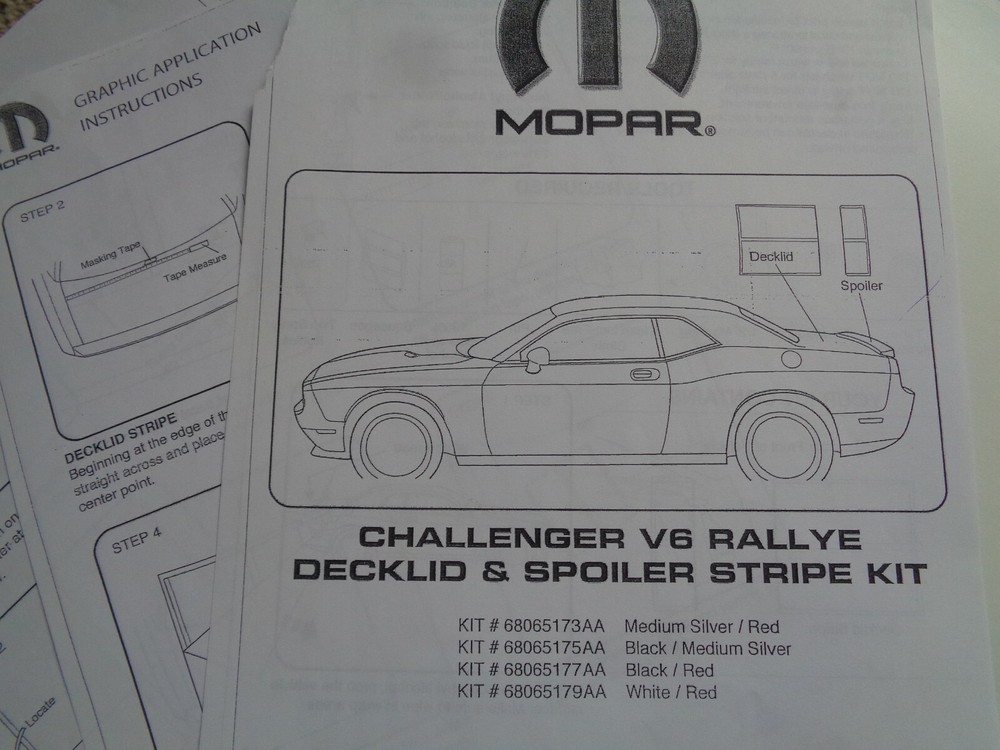GENUINE MOPAR 68065179AA 2010-12 CHALLENGER V6 RALLYE DECKLID SPOILER STRIPE KIT