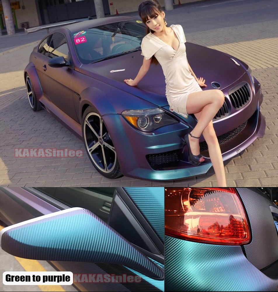 Stretch Car SUV Hood Wrap Chameleon 3D Carbon Fiber Vinyl Sticker GN Purple US