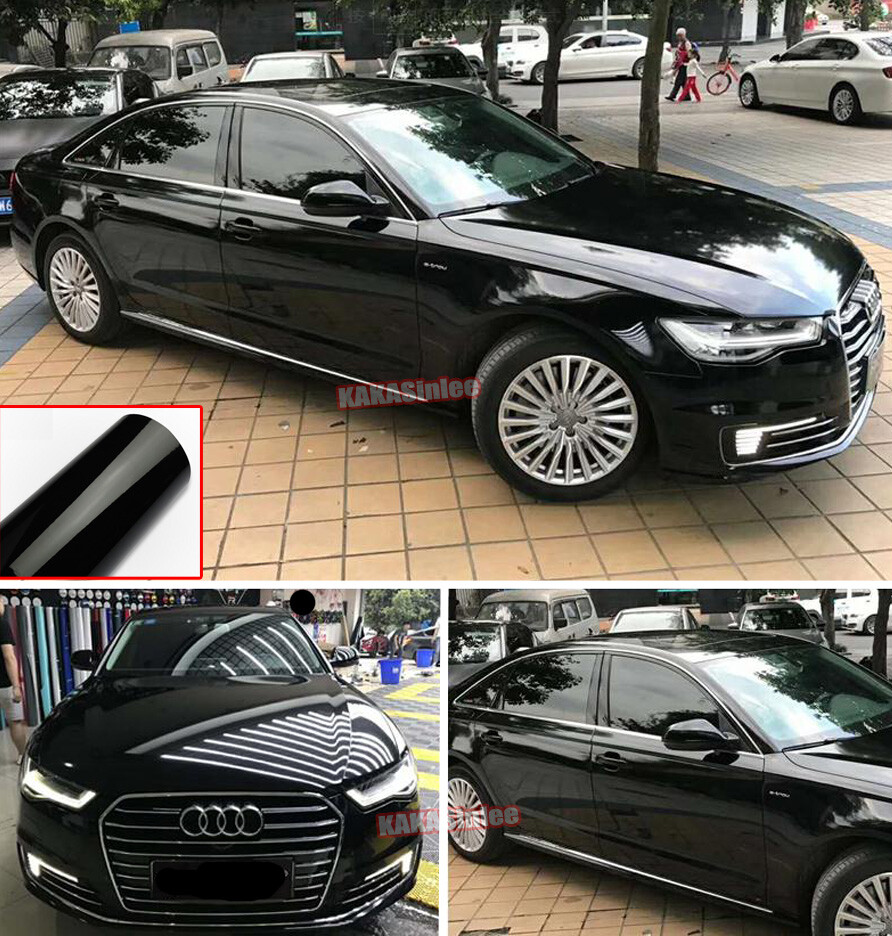 50FT Solid Black Ultra Gloss Chrome Metallic Whole Car Vinyl Wrap PVC Sticker US