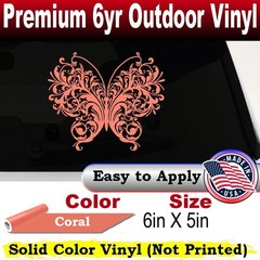 Swirl Butterfly Car or Truck Window Laptop Decal Sticker Coral 6X5