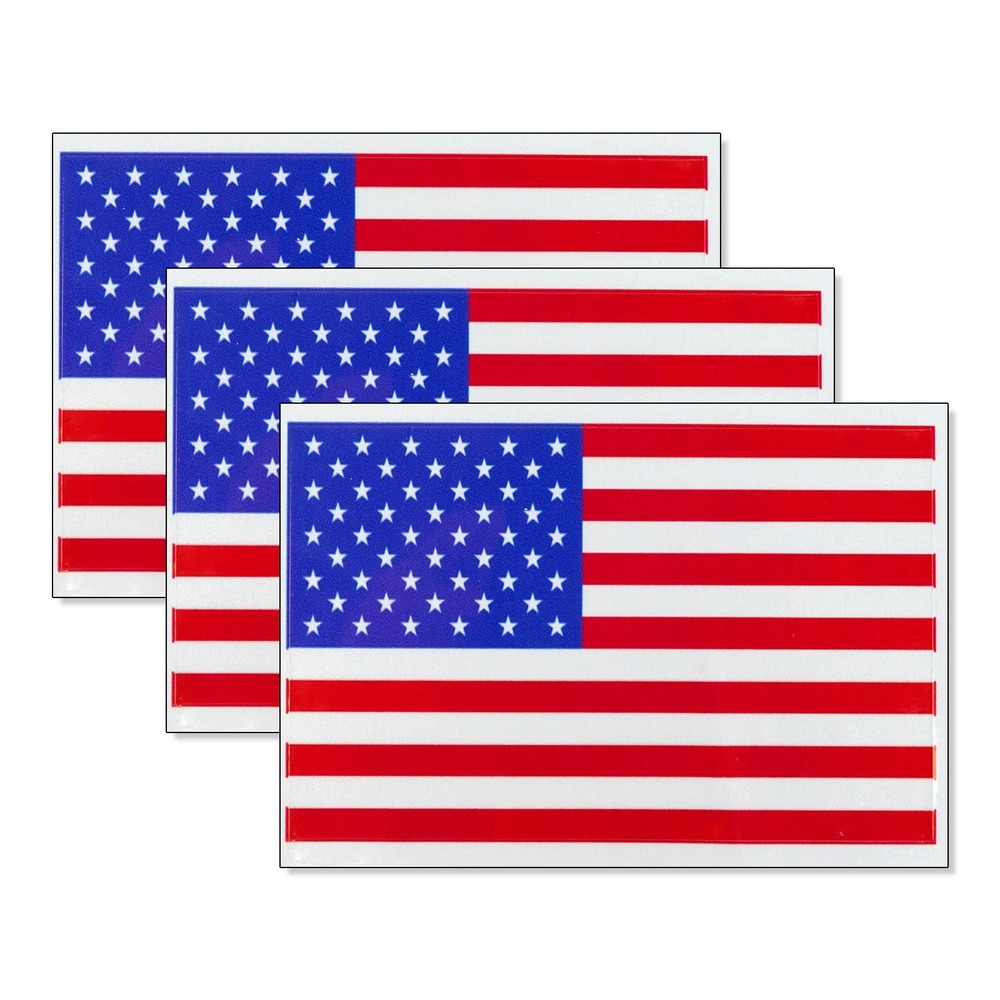 Wppzeoo 3 Pack Reflective American Flag Stickers, 5 Inches X 3 Inches, Red