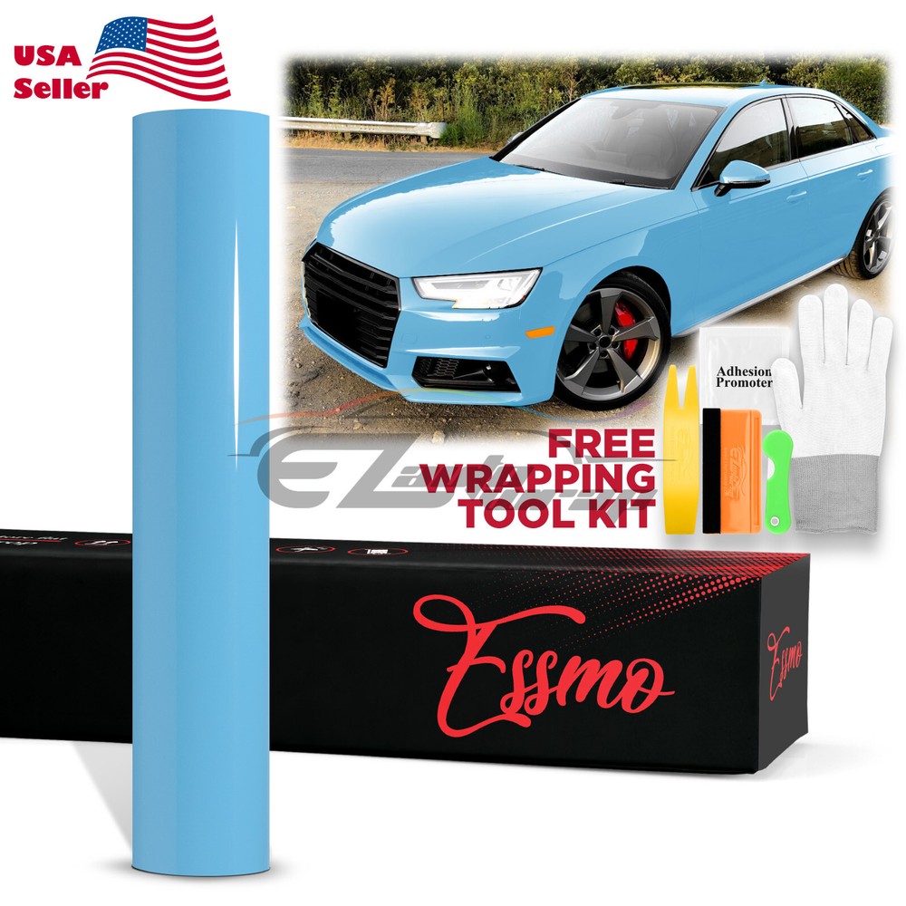 ESSMO PET Super Gloss Baby Blue Car Vehicle Vinyl Wrap Decal Glossy Like Paint