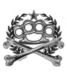 BRASS KNUCKLES AND CROSSED BONES MILITARY VINYL STICKER/ DECAL by SKYGRAPH X