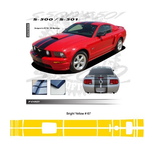 Ford Mustang GT 2005-2009 w/ Hood Scoop Stripes Graphic Kit – Bright Yellow