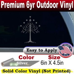 White Tree of Gondor Lord of the Rings Car Truck Window Decal Silver 6X4.5