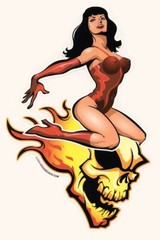 Bettie Page BETTY FLAMING SKULL Pinup #CHERRYBOMB #pinupGIRL #STICKER/#DECAL