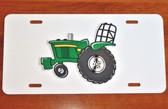 JD John Deere Original artwork PULLER Tractor LICENSE PLATE on BLACK or WHITE Al