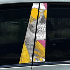 2x Colorful Pink Skull Head Car B Pillar Sticker Center Column Cover Decals