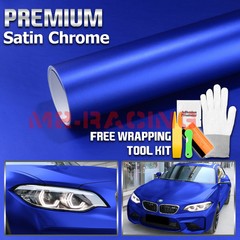 【Satin Chrome】 Dark Blue Matte Car Vinyl Wrap Sticker Air Release Sheet Film