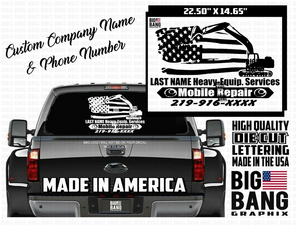 Heavy Equipment Mechanic Business Advertising Decal Sticker Truck Window Custom