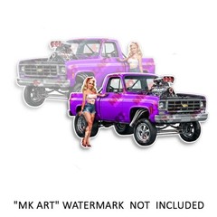 Pin Up Girl Sticker Fits Chevy 1980 PURPLE Pickup Truck Nose Art 2 PACK