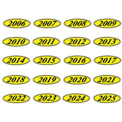 EZ-Line Car Dealer Oval Model Year 2 DOZEN Windshield Sticker BLACK YELLOW